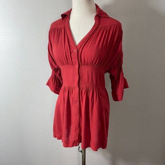 Picky Girl S Small Tunic Top Shirt Blouse Red with Pockets - Picture 3 of 4